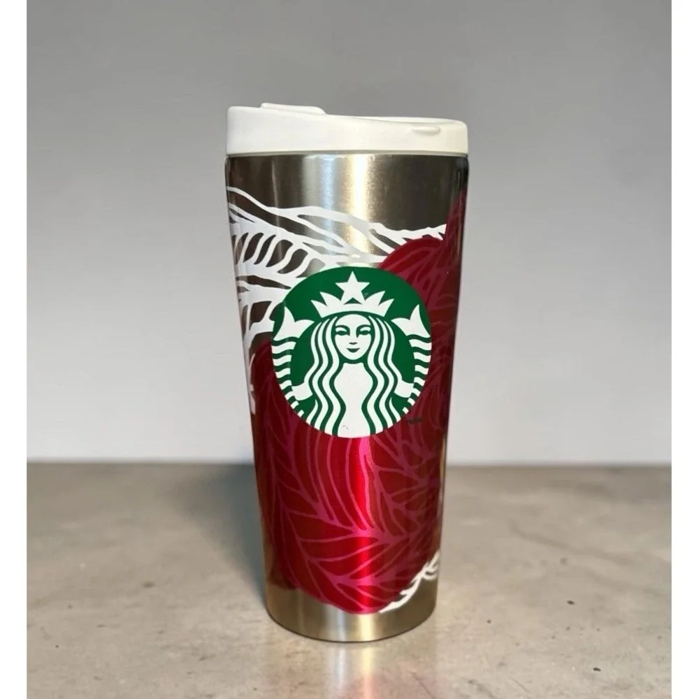 2014 STARBUCKS Stainless Steel Travel Tumbler Mug & Lid 16 oz Holiday Christmas